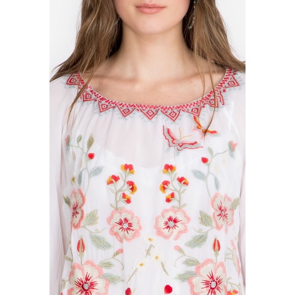 Johnny Was Off White, Coral, and Green Rayon Grace Floral Top. Size Small.  NWT - Picture 9 of 11